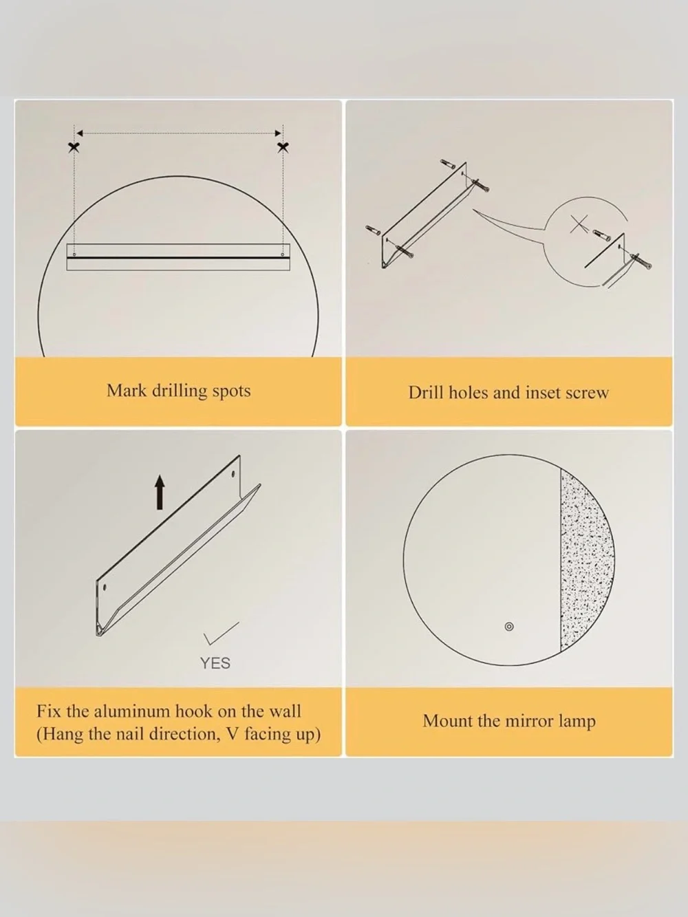 ONEWISH LED Wall Sconce, Dimmable Mirror Wall Lamp,16.93 inch Round Wall Light